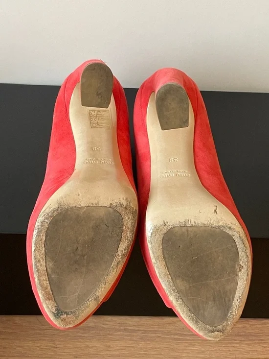 Miu Miu Red Suede Peep-Toe Platform Heels EU 38 Designer Pumps - Picture 3 of 4